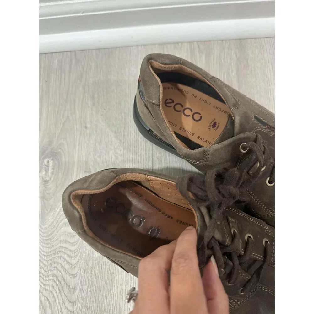 Ecco Fusion Brown Leather Shoes Mens Size 13 Lace‎ Up Comfort Shock Point EU 47